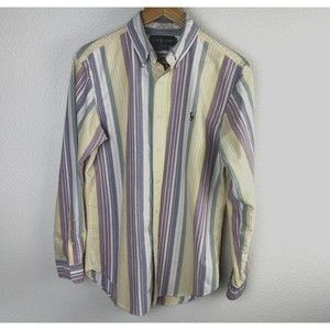 RALPH LAUREN Men's Classic Fit Long Sleeve Shirt Yellow Blue Red Striped